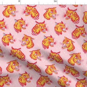 Tattoo Flash Fabric - Tigerpop By Cecilia Granata - Tattoo inspired vintage look leopard tigers Cotton Fabric By The Yard With Spoonflower