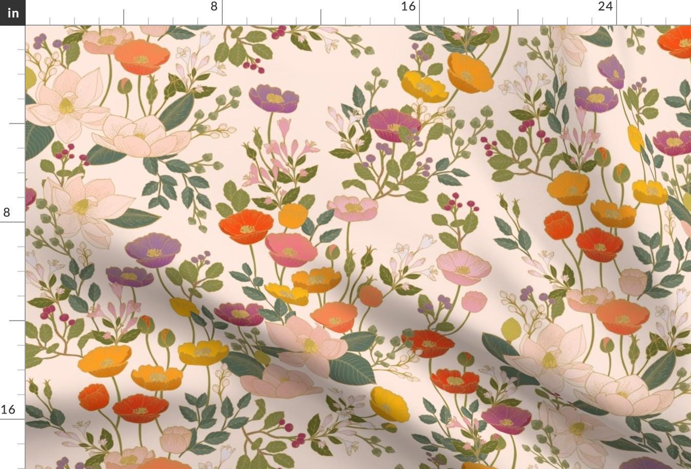 Colorful Poppy Fabric - Botanical Garden by ceciliamok - Romantic Floral Garden Poppies Botanical Magnolia Fabric by the Yard by Spoonflower