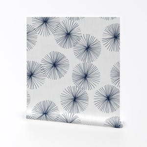 Mid Century Mod Removable Peel and Stick Wallpaper - Abstract Dandelions White Navy - Wall Art Wall Decor - Dandelions White Blue by friztin