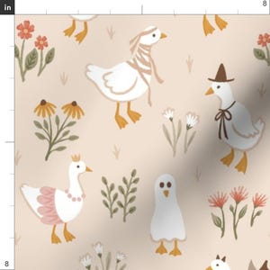 Whimsical Halloween Apparel Fabric - Trick Or Treat Geese by lulubelle_design - Vintage Floral Goose Autumn Clothing Fabric by Spoonflower image 3