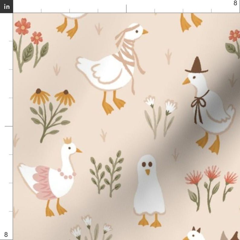 Whimsical Halloween Apparel Fabric - Trick Or Treat Geese by lulubelle_design - Vintage Floral Goose Autumn Clothing Fabric by Spoonflower image 3