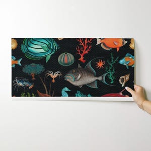Coastal Marine Peel and Stick Wallpaper - Ocean Life Nautical - Removable Wall Decor Art - Oceania In Black by delinda_graphic_studio image 9