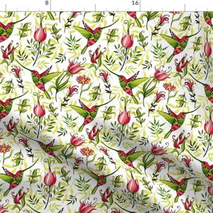 Art Deco Hummingbirds Fabric - Hummingbirds And Flowers By Juliabadeeva- Vintage Geometric Garden Cotton Fabric By The Yard With Spoonflower