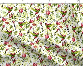 Art Deco Hummingbirds Fabric - Hummingbirds And Flowers By Juliabadeeva- Vintage Geometric Garden Cotton Fabric By The Yard With Spoonflower