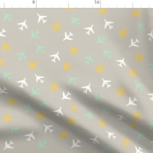 Summer Airplane Fabric - Airplanes White And Gray Mint Yellow By Googoodoll - Airplane Nursery Decor Fabric With Spoonflower