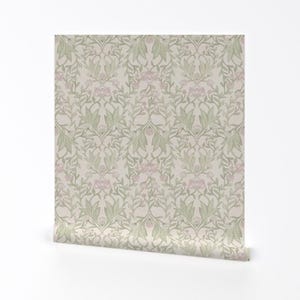 Classic Floral Removable Peel and Stick Wallpaper - Pink Botanical Meadow - Wall Art Wall Decor - Morris Floral Damask by bloomerydecor