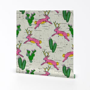 Jackalope Wallpaper - Folk Jackalope By Holli Zollinger - Southwestern Custom Printed Removable Self Adhesive Wallpaper Roll by Spoonflower