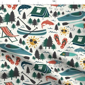 Summer Lake Vacation Fabric - Lake Life Summer Ivory Large By Heatherdutton - Woodland Forest Cotton Fabric By The Yard With Spoonflower