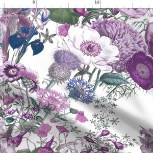 Lilac Wildflowers Fabric - Bloomin&#39; Lovely Twilight On White By Peacoquettedesigns - Purple Cotton Fabric By The Yard With Spoonflower