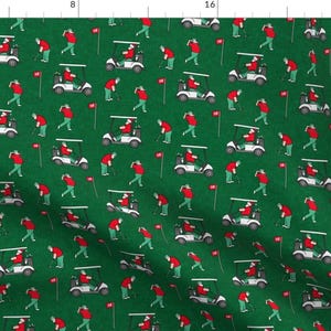 Florida Christmas Fabric - Golfing Santa by littlearrowdesign - Green Red Santa Golfing Retired Funny Fabric by the Yard by Spoonflower