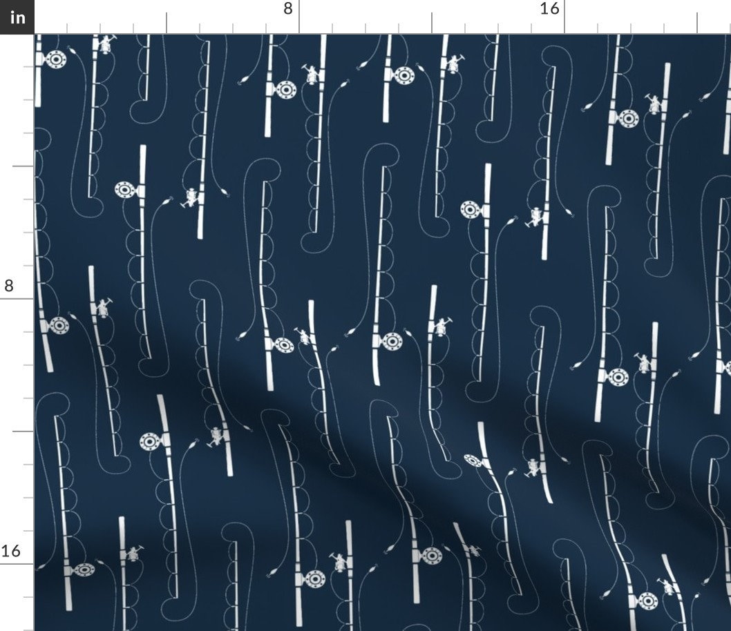 Fishing Fabric Fishing Poles on Navy by Buckwoodsdesignco Fishing Poles  Woodland Blue White Cotton Fabric by the Yard With Spoonflower 