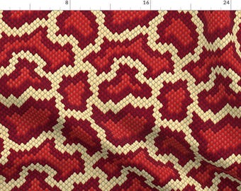 Python Pattern Fabric - Fiery Python By Willowbirdstudio - Python Red And Beige Snake Skin Cotton Fabric By The Yard With Spoonflower