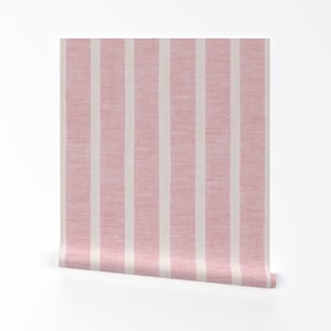 Pink Stripes Wallpaper - Pink Linen Towel Vertical By Everindie - Custom Printed Removable Self Adhesive Wallpaper Roll by Spoonflower