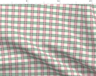 Checkered Fabric - Classic Gingham Pink Green by design_dannick - Preppy Grandmillennial Farmhouse Country Fabric by the Yard by Spoonflower