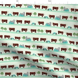 Cow Fabric - Hereford Farm Cows Mint By Petfriendly - Cow Farm Barn Country Animal Kids Cotton Fabric By The Yard With Spoonflower