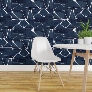 Batik Wallpaper - Batik Block Print By Crystal Walen - Batik Blue Custom Printed Removable Self Adhesive Wallpaper Roll by Spoonflower