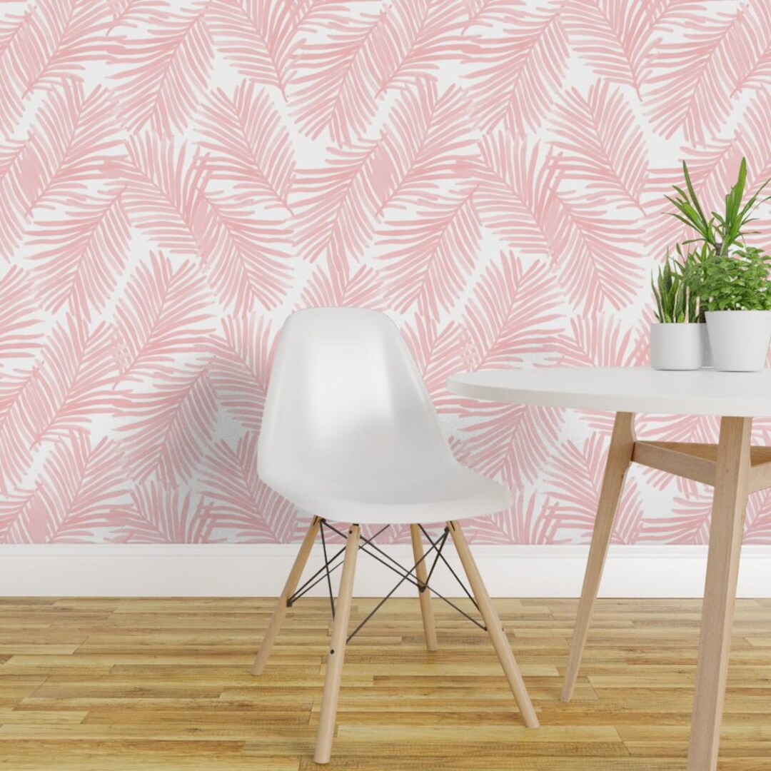 Palm Wallpaper - Palm Print Fabric Pastel Pink by Charlottewinter ...