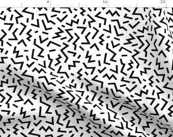 Memphis Shape Fabric - Zigzag Abstract Memphis Retro Black And White By Littlesmilemakers Cotton Fabric by the Yard with Spoonflower