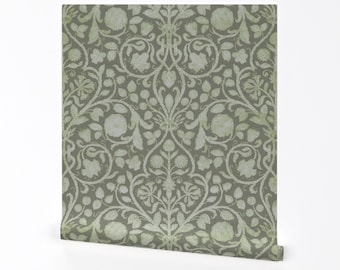 French Wallpaper - Provence In Spring Green And Storm By Willowlanetextiles - Custom Removable Self Adhesive Wallpaper Roll by Spoonflower