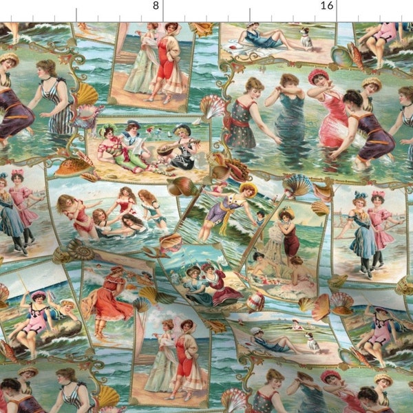 Vintage Beach Fabric - Bathing Beauties By Carolyn Grossman - Summer Vintage Beach Women Cotton Fabric By The Yard With Spoonflower