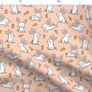 Bunnies Fabric - Bunnies Rabbits Carrots On Peach By Caja Design - Bunnies Easter Spring Woodland Cotton Fabric By The Yard With Spoonflower