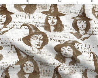 Gothic Fabric - Natural History Witch by holli_zollinger - Vintage Ephemera Dark Academia Witchcraft Moody Fabric by the Yard by Spoonflower