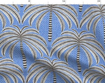 Palm Trees Fabric - Blue Palm Springs by vivdesign - Hand Drawn Denim Blue Tropical Feminine Maximalist Fabric by the Yard by Spoonflower