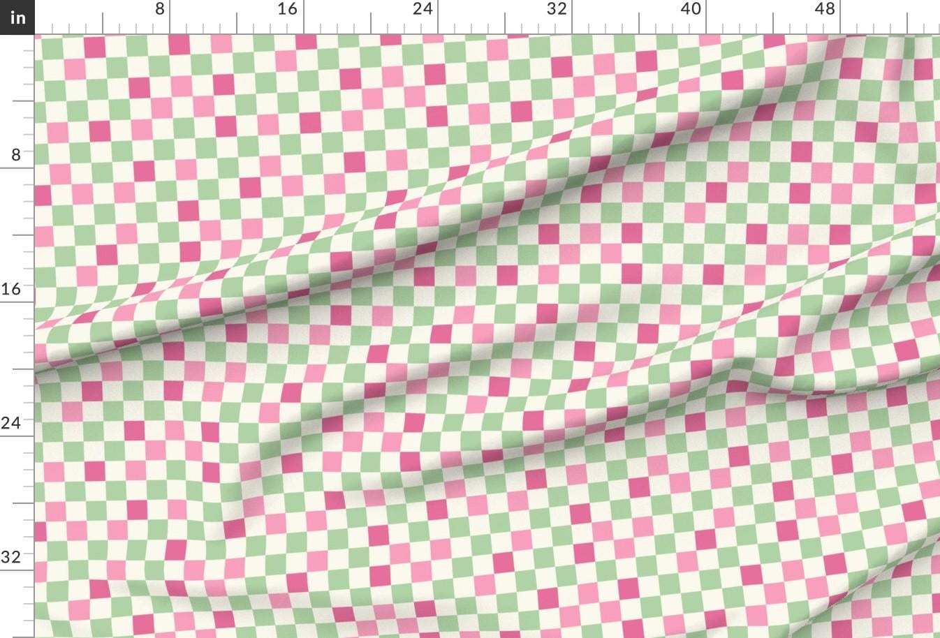 Checkered Extra Wide Sateen Fabric- Green Pink Magenta Check by sabina_bala - Green Pink Squares Grid Fabric By The Yard by Spoonflower