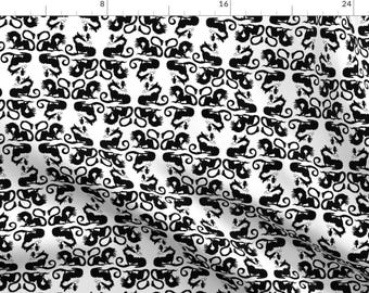 Dragon Fabric - Black Dragons By Eclectic House - Dragon Silhouettes Black White Geek Chic Cotton Fabric By The Yard With Spoonflower