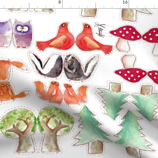 Woodland Fabric - Les Amis De La Foret By Nadja Petremand - Woodland Mushroom Trees Owls Birds Cotton Fabric By The Yard With Spoonflower