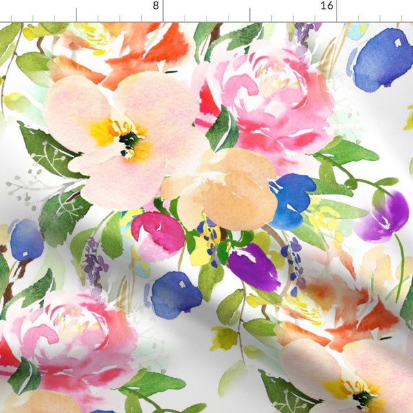 Watercolor Floral Garden Fabric - Profusion By Peagreengirl - Watercolor Vintage Flowers Cotton Fabric By The Yard With Spoonflower