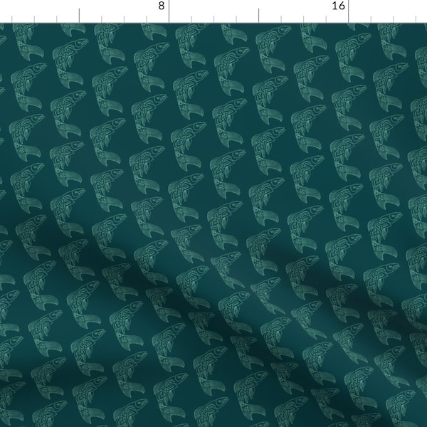 Fish Fabric - Teal Turquoise Viking Scandinavian Celtic Knot Weave Poissons D'Avril By Amyvail - Cotton Fabric By The Yard With Spoonflower