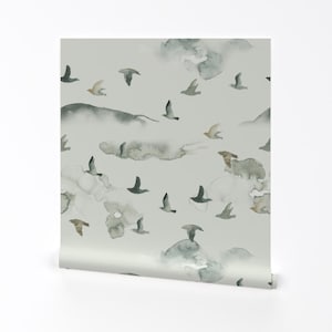 Aquarel vogels verwijderbaar Peel-and-Stick behang - natuurneutraal - muurkunst muurdecoratie - vogels op de wind door hansonhomesolutions