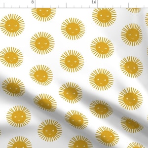 Yellow Sun Fabric - Happy Sun Fabric - Sun Fabric, Nursery Fabric, Sunshine Fabric, Mustard By Charlottewinter - Sun Fabric With Spoonflower