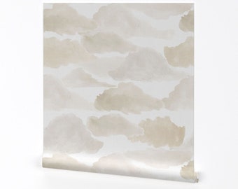 Soft Cloud Wallpaper - Jumbo Clouds by hipkiddesigns - Muted Earth Tone Beige Cream Tan Removable Peel and Stick Wallpaper by Spoonflower