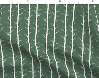 Green Tree Fabric - The White Tree On Rustic Green By Thistleandfox - Rustic Woodland Nursery Cotton Fabric By The Yard With Spoonflower