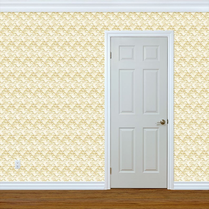 Gold White Custom Printed Removable Self Adhesive Wallpaper Roll by Spoonflower Mermaid Wallpaper Mermaid Gold Sparkle By Crystal Walen