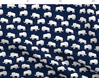 Elephant Fabric - Elephant // Navy And White Baby Nursery Kids Design By Andrea Lauren - Elephant Cotton Fabric By The Yard With Spoonflower