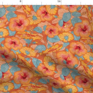 Orange Tropical Floral Fabric - North Shore Summer Surf Hibiscus By Robinpickens - Orange Flowers Cotton Fabric By The Yard With Spoonflower