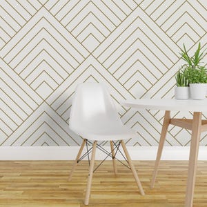 Art Deco Wallpaper - Pyramid Gold On White By Anvil Studio - Gold White Custom Printed Removable Self Adhesive Wallpaper Roll by Spoonflower