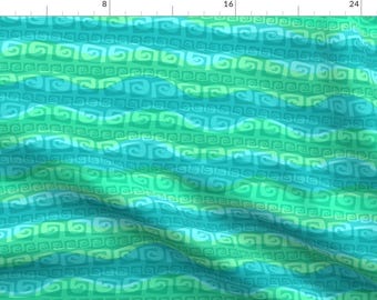 Hawaiian Fabric - Tidal Tribal 13 By Madtropic - Hawaiian Waves Beach Island Vacation Blue Green Cotton Fabric By The Yard With Spoonflower