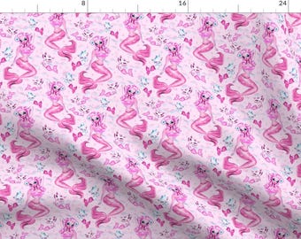 Retro Mermaid Fabric - Pinup Mermaid by miss_fluff - Pink Retro Beach Mermaids Cats Ocean Girly Kittens Fabric by the Yard by Spoonflower