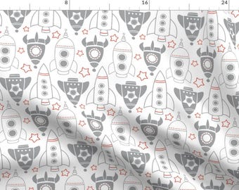 Boys Spaceship Fabric - Rocket Race In White By Sugarfresh - Spaceship Cotton Fabric By The Yard With Spoonflower
