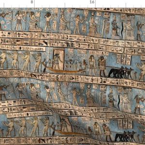 Ancient Fabric - Egyptian Hieroglyphs By Jeanfogelberg - Ancient Egyptians History Upholstery Cotton Fabric By The Yard With Spoonflower