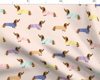 ダックスフンド生地、かわいい犬柄生地、子犬柄生地、1ヤードあたりの