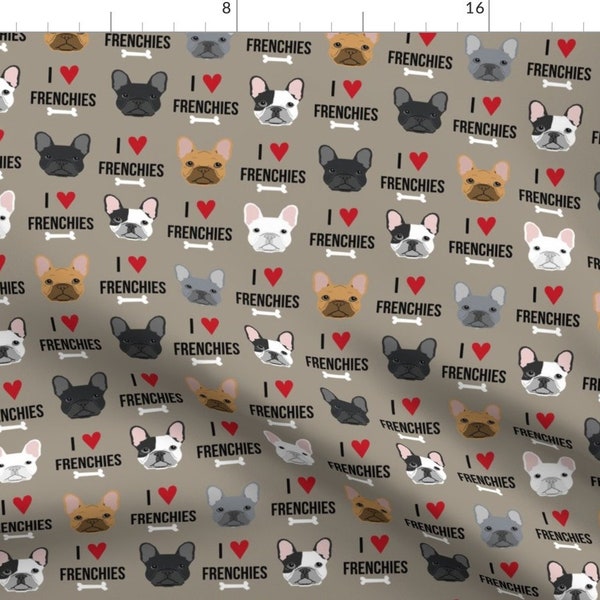 Frenchie Fabric - Frenchie Dog Fabric - I Love French Bulldogs Medium Brown By Petfriendly - Cotton Fabric By The Yard With Spoonflower