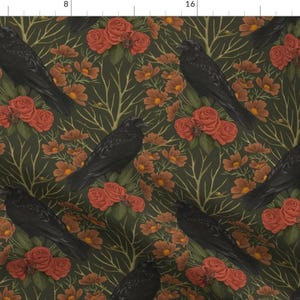Art Nouveau Fabric - Ravens & Roses by somecallmebeth - Ravens Nature Rose Gothic Moody Witch Fabric by the Yard by Spoonflower