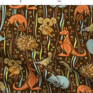Australia Fabric - Aussie Animals By Cjldesigns - Australian Animal Koala Kangaroo Echidna Cotton Fabric By The Yard With Spoonflower