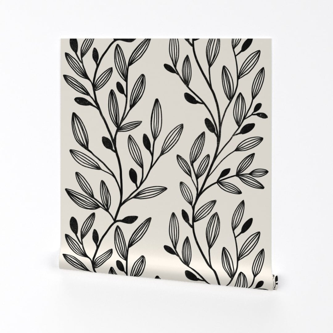 Neutral Leaves Wallpaper Black Vines by Gagicacontra Black Beige