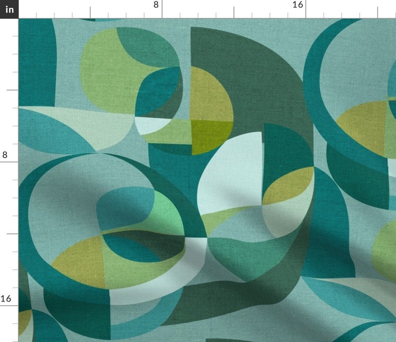 Mid Century Modern Circles Fabric Modern Circles Teal By Ceciliamok Retro Green Blue Teal Cotton Fabric By The Yard With Spoonflower image 1